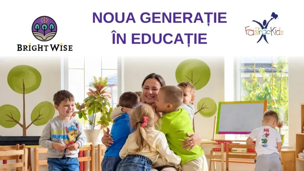 Noua generație în educație - BrightWise și FasTracKids: educatoare îmbrățișată de copii